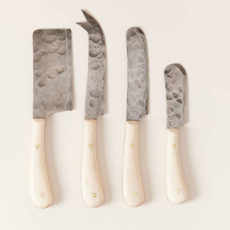 Artisan Forged Cheese Knives - Set of 4 - Beech