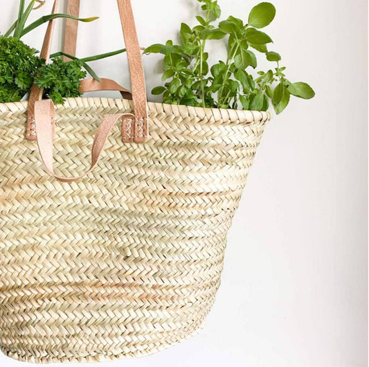 Straw Bag With Double Leather Handle