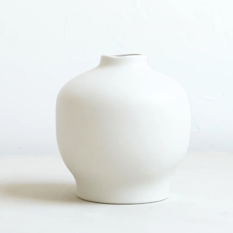Short Ceramic Blossom Vase, Matte White