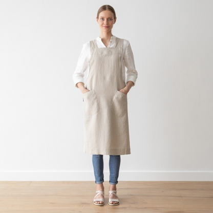 Stone Washed Linen Back Cross Apron Natural