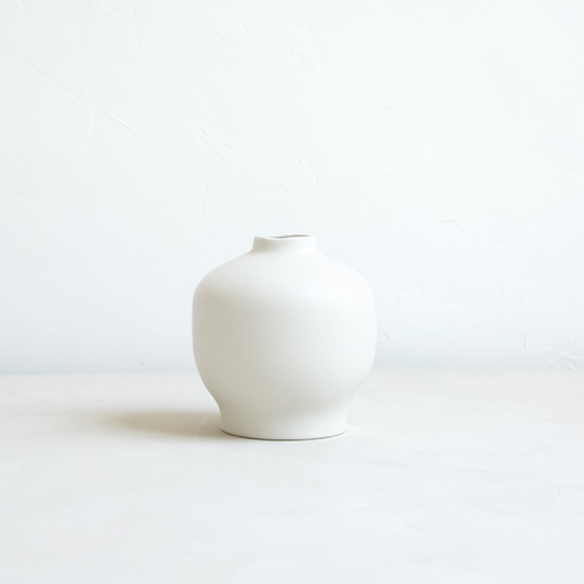 Wide Ceramic Blossom Vase, Matte White