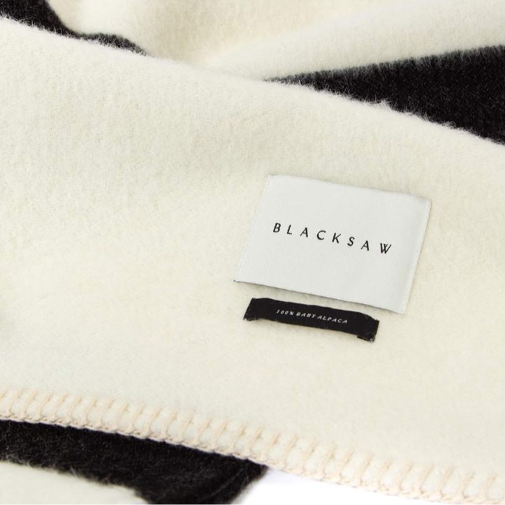 Blacksaw Mason Throw Ivory with Black Stripe - Luxurious Alpaca Wool